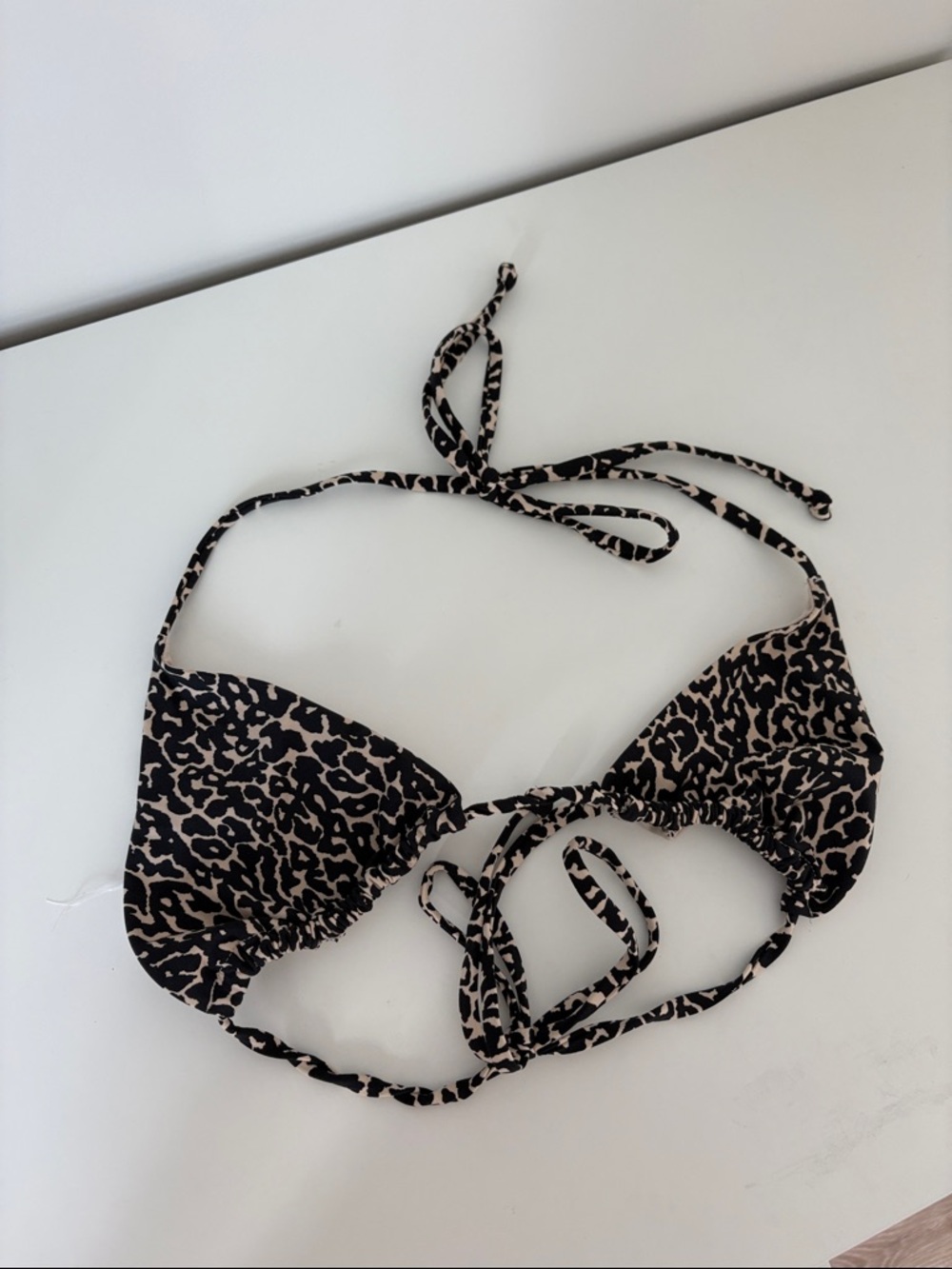 H&M Leopard Print Bikini Top in Black and Beige